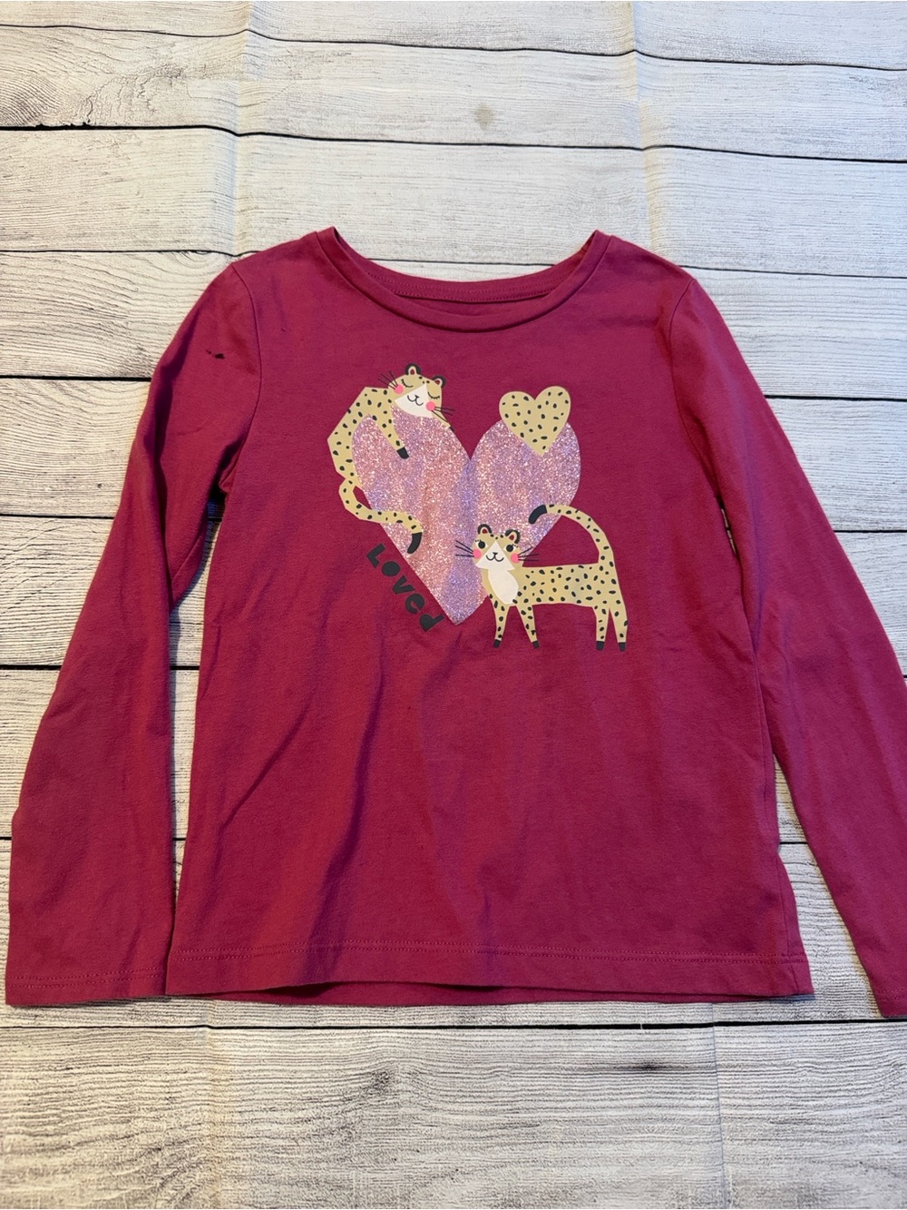 365 Kids Pink Long Sleeve Heart & Leopard Shirt size Small